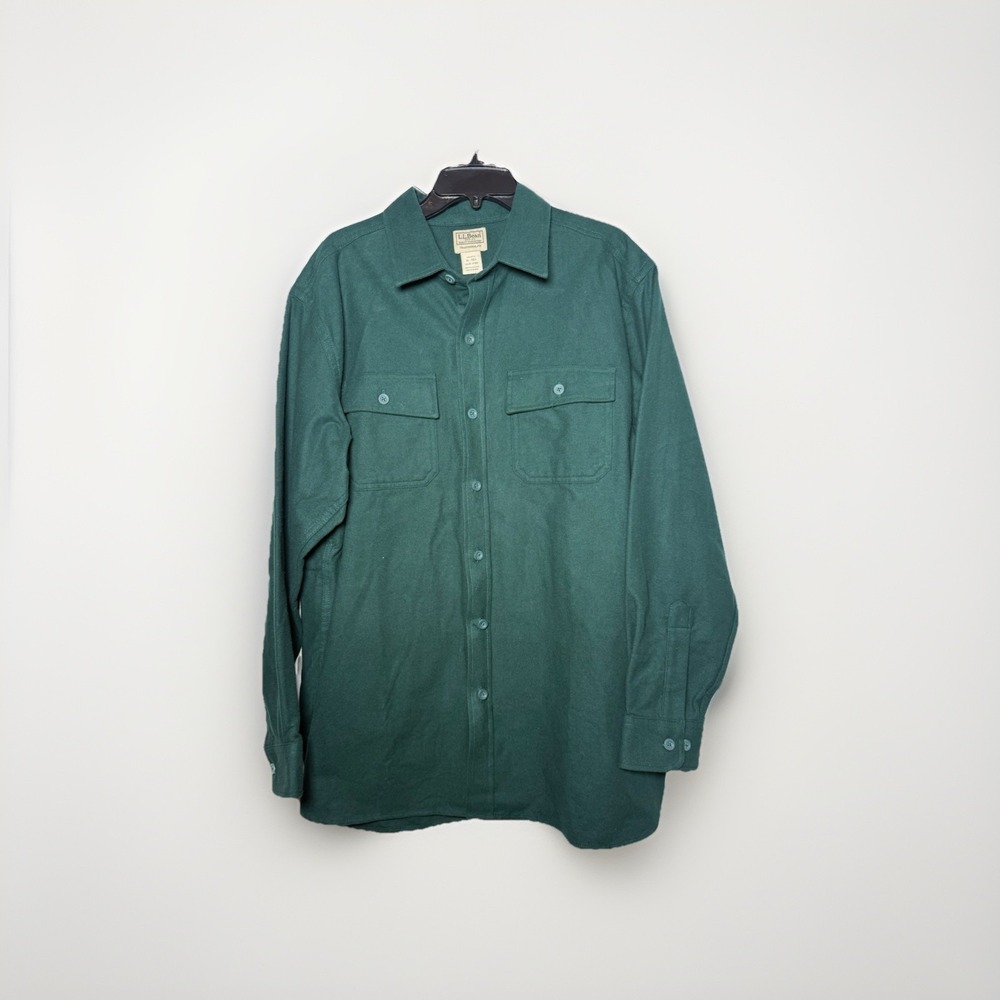 L. L Bean Green Cotton Flannel Chamois Long Sleeve Button Outdoor Shirt XL